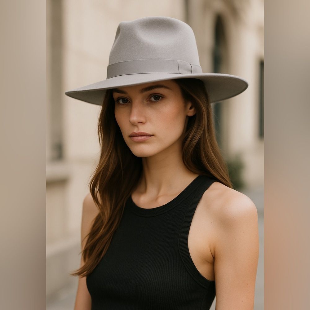 Lack of Color STONERANCH Wide-Brim Fedora Hat in stone gray